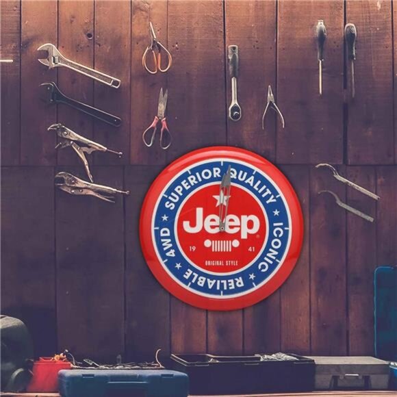 Official JEEP 4WD Genuine Part Round Embossed Metal Hanging Wall Clock Collector - Picture 2 of 8